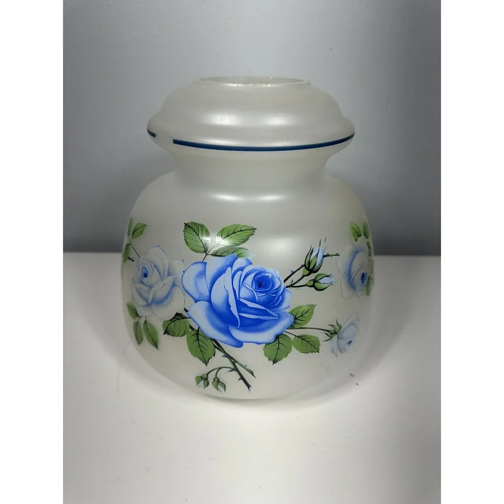 2 Piece Pair‎ Hurricane Lamp Shades Dome Blue Rose Aladdin Oil Electric